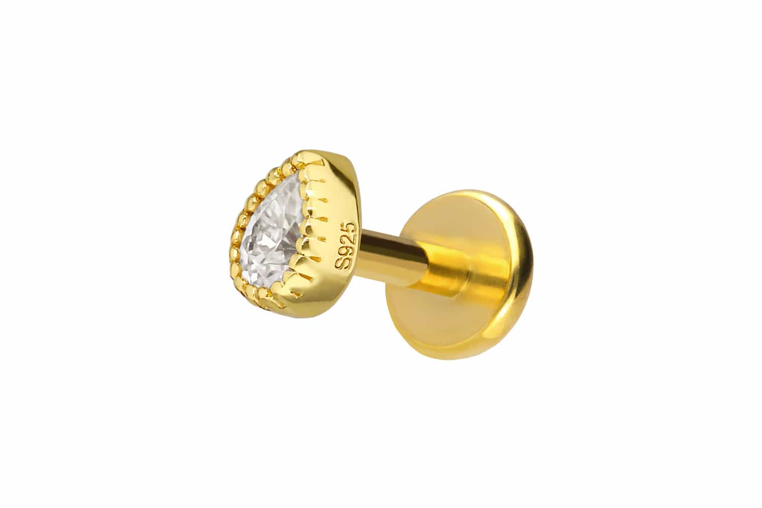 Titan Labret Piercing mit Innengewinde + 925er Silber Aufsatz MOISSANIT-TROPFEN